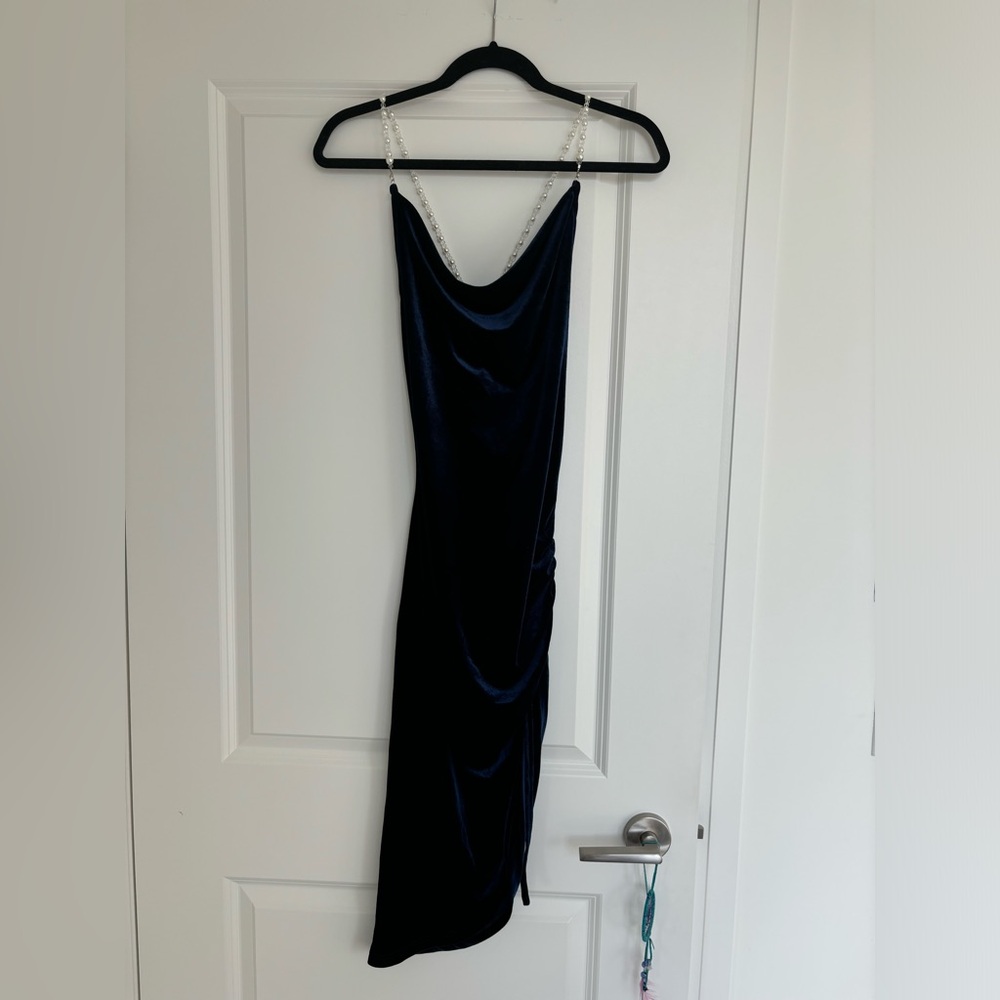 Velvet Navy Blue Midi Dress